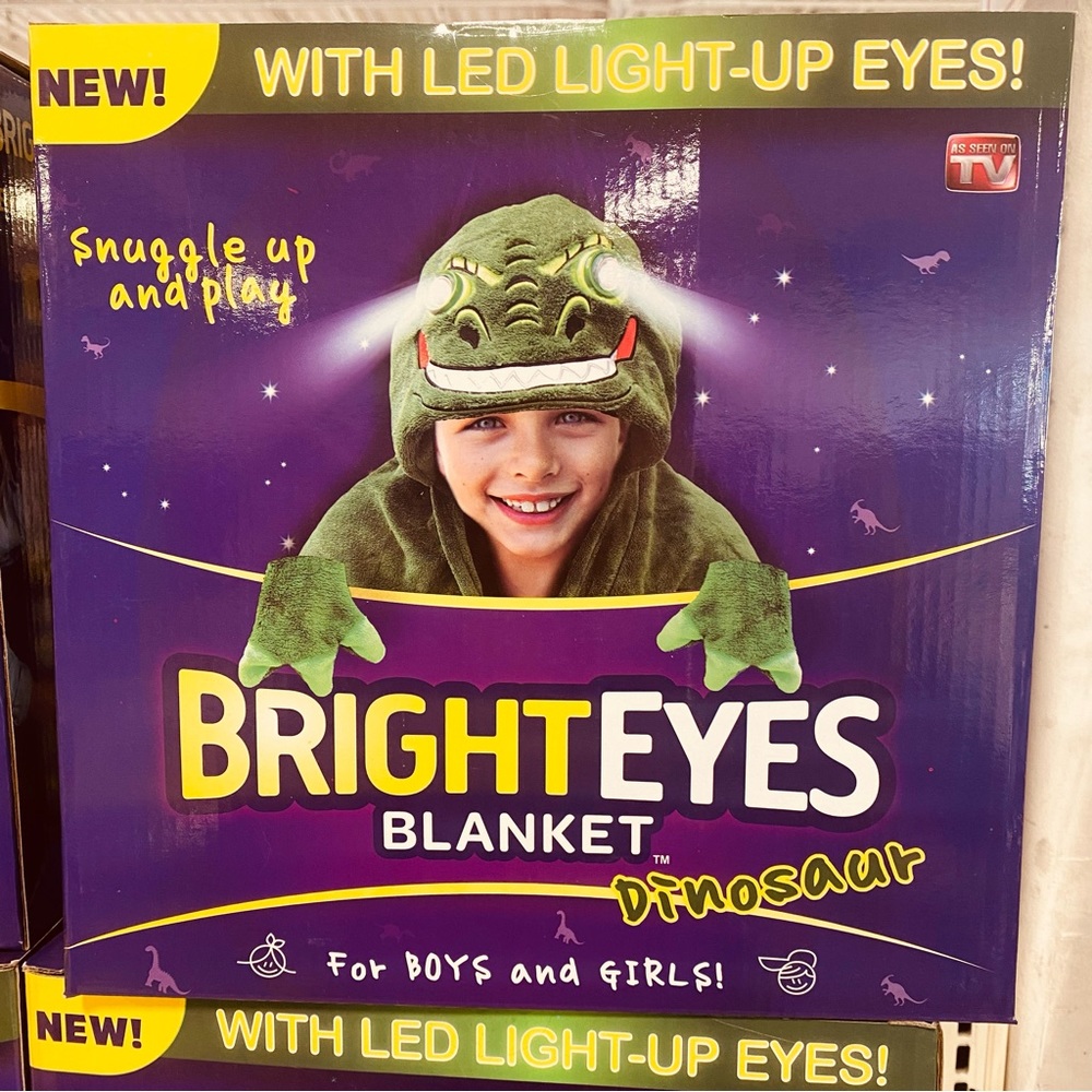 BrightEyes Blanket Dinosaur soft hooded throw has LED light eyes size 44x…